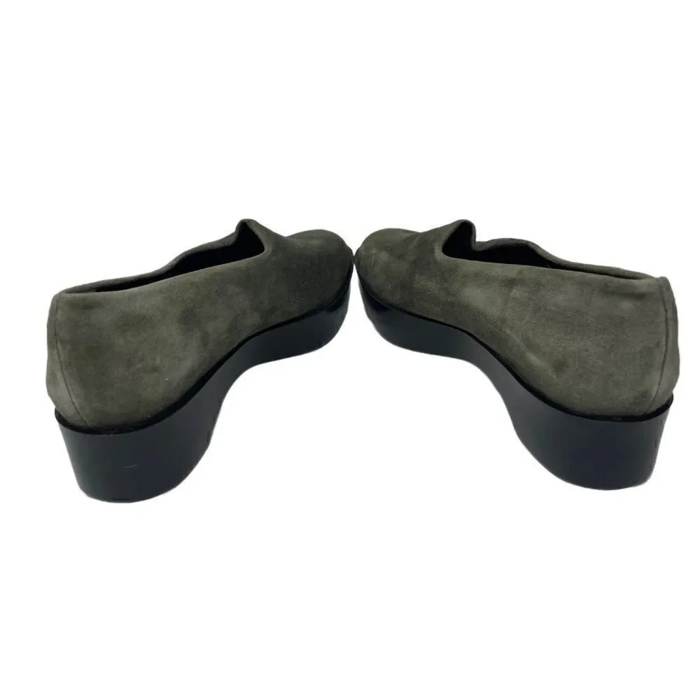 Robert Clergerie Green suede leather low platform modern loafers 6B BoxB